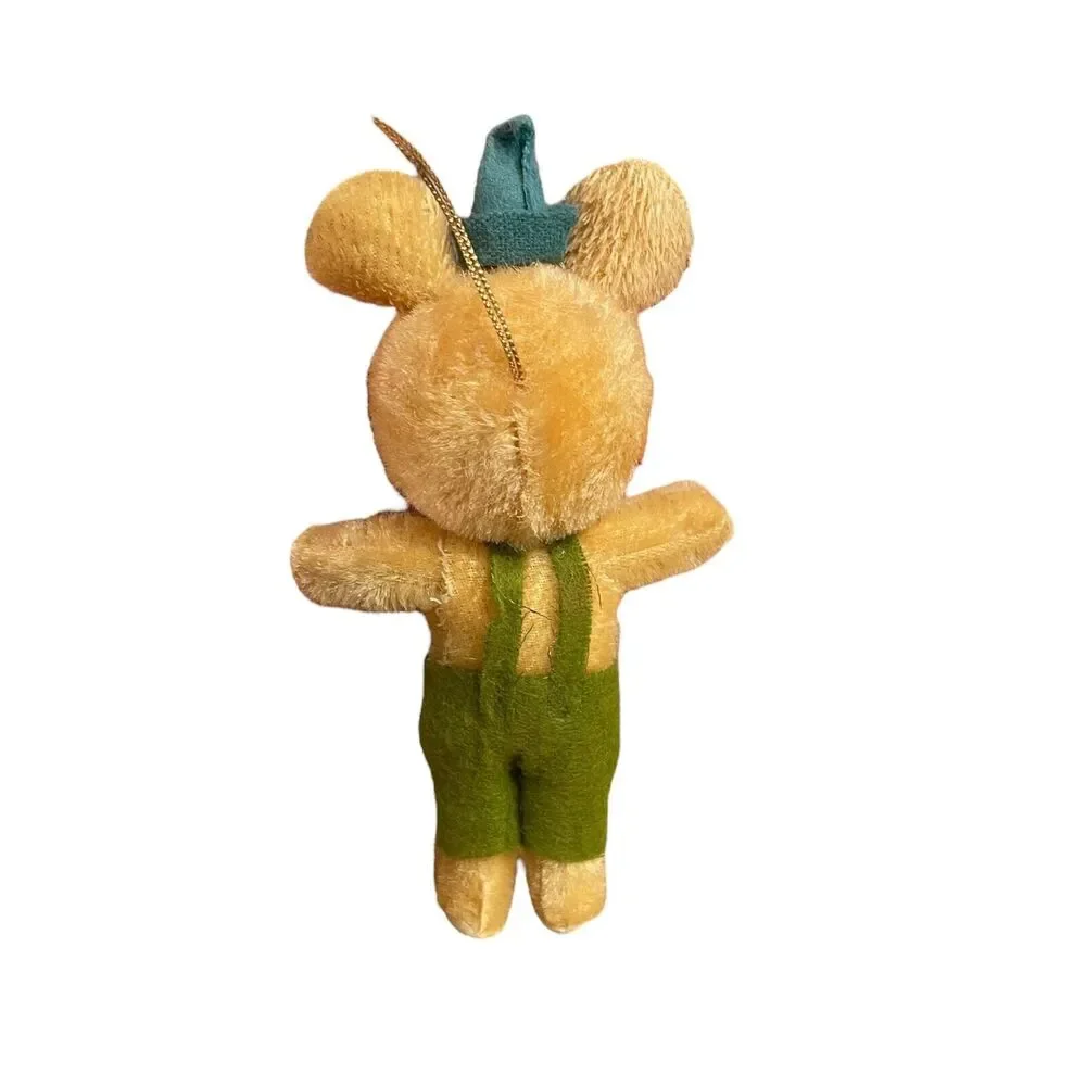 Vintage 60s Teddy Bear Ornament Green Lederhosen Mid Century Festive Travel Gift